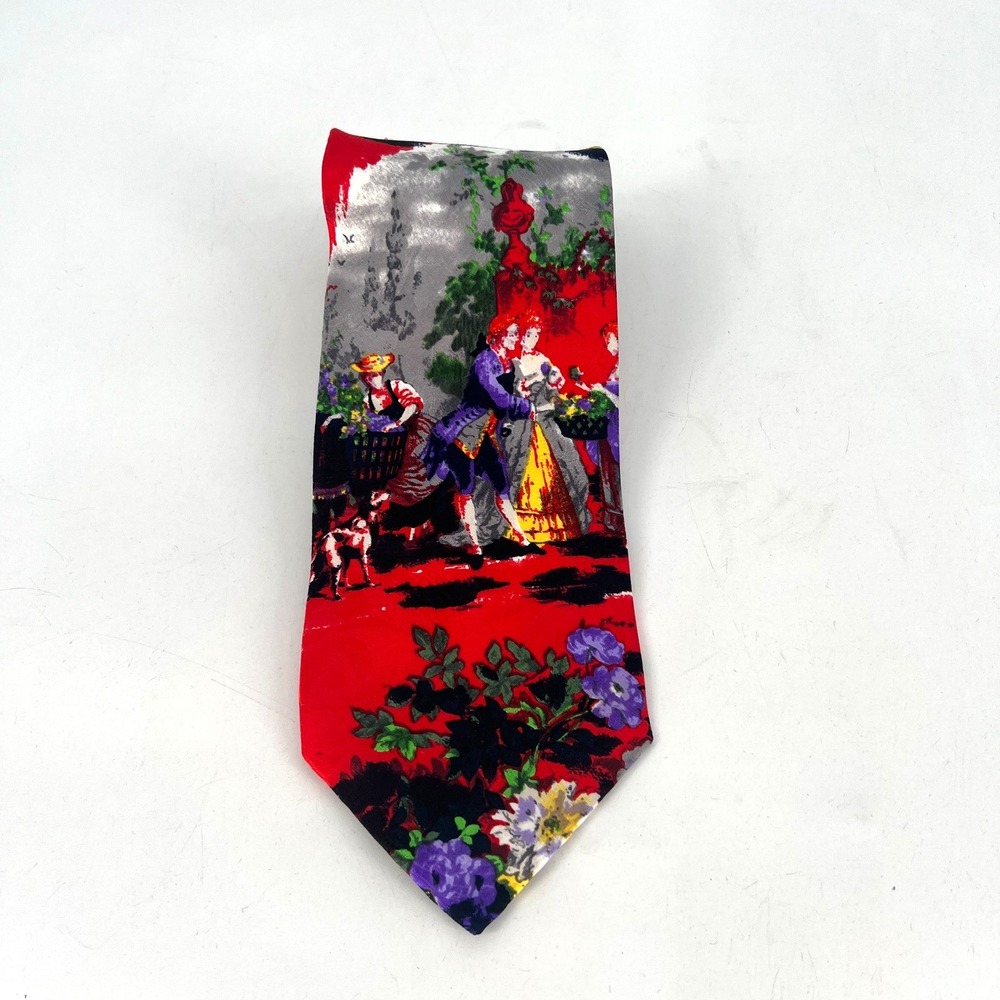 Brioni Tie Silk Mens Victorian‎ Art Floral Italian Red Floral Vibrant